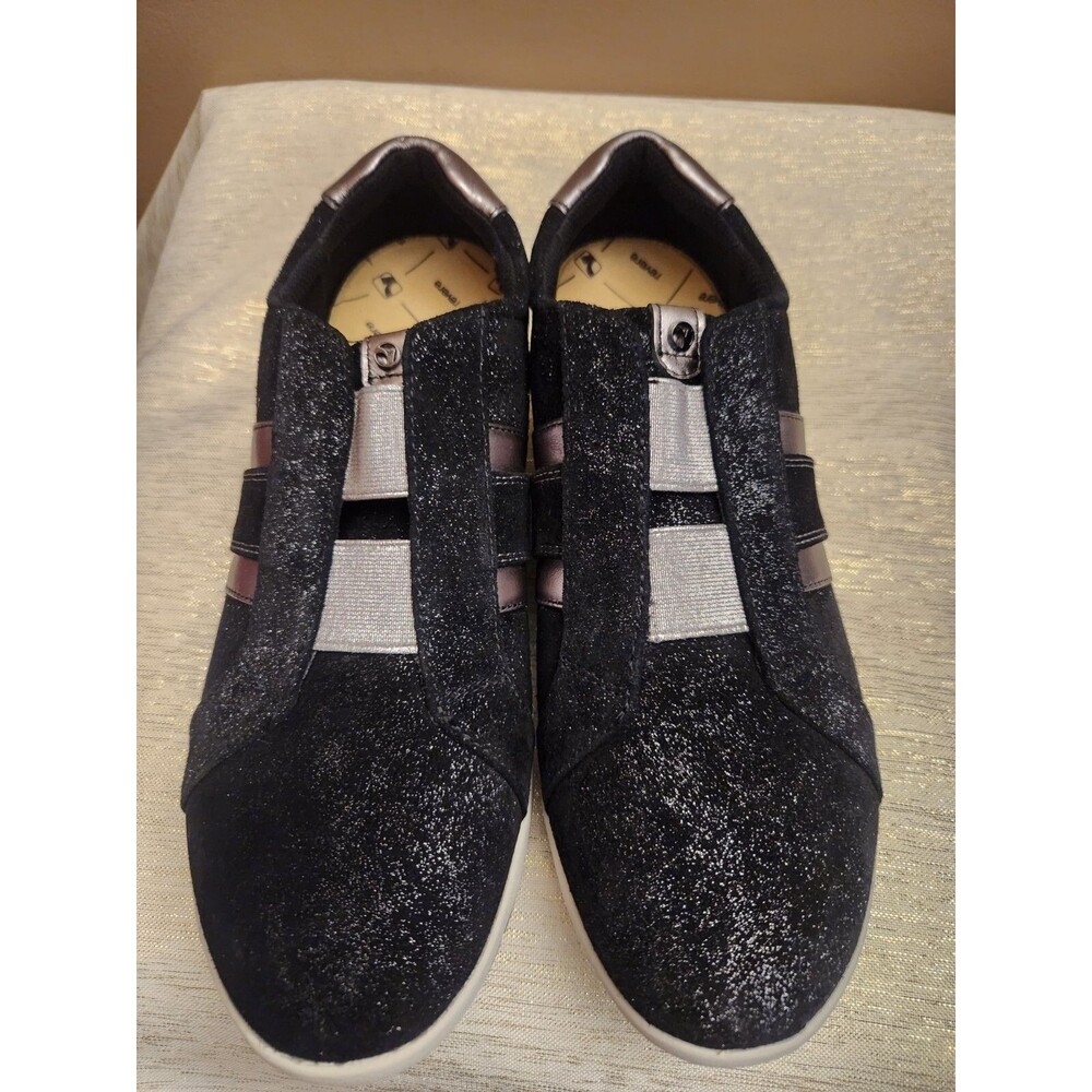 Revere Bruges Sneakers Midnight Slip On Size 12 Black Shimmer Suede Leather - Picture 7 of 7